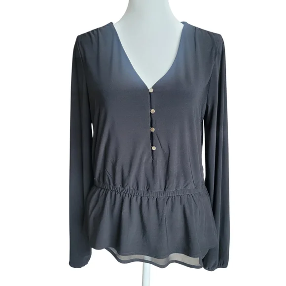 WHBM Long Sleeve Cinch Waist Button Front Blouse Size S - Picture 4 of 10